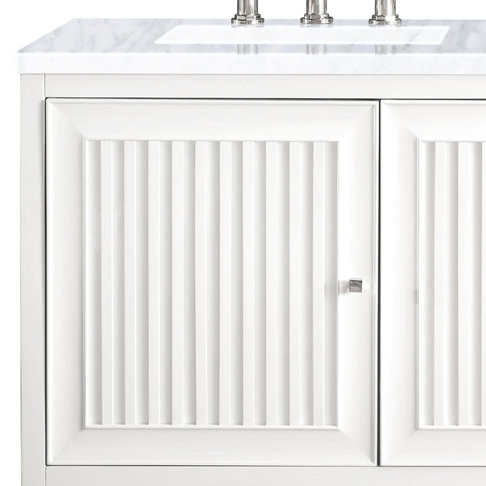 James Martin Vanities Athens 60&quot; Double Bathroom Vanity in Glossy White with 3 cm Carrara White Marble Top and Rectangular Sinks, , large