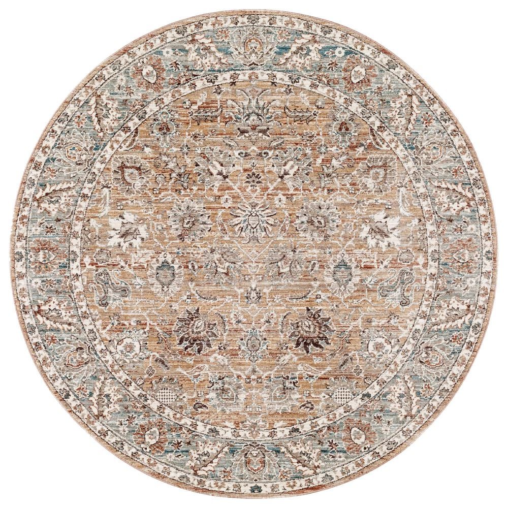 Surya Carlisle Oriental 5"3" Round Mauve, Pale Blue, Ivory, Light Gray, Brick Red, Dusty Sage and Medium Brown Area Rug, , large