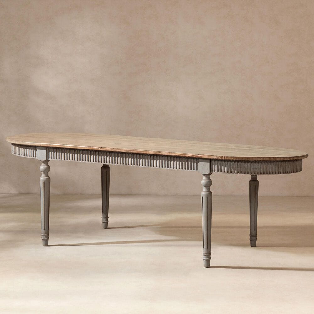 Jennifer Taylor Home Colette Oval Dining Table in Antique Natural Brown and Antique Blue-Grey - Table Only, , large