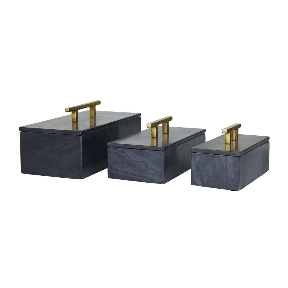 Maple and Jade 3-Piece Decorative Box Set with Handle in Polished Black and Gold, , large