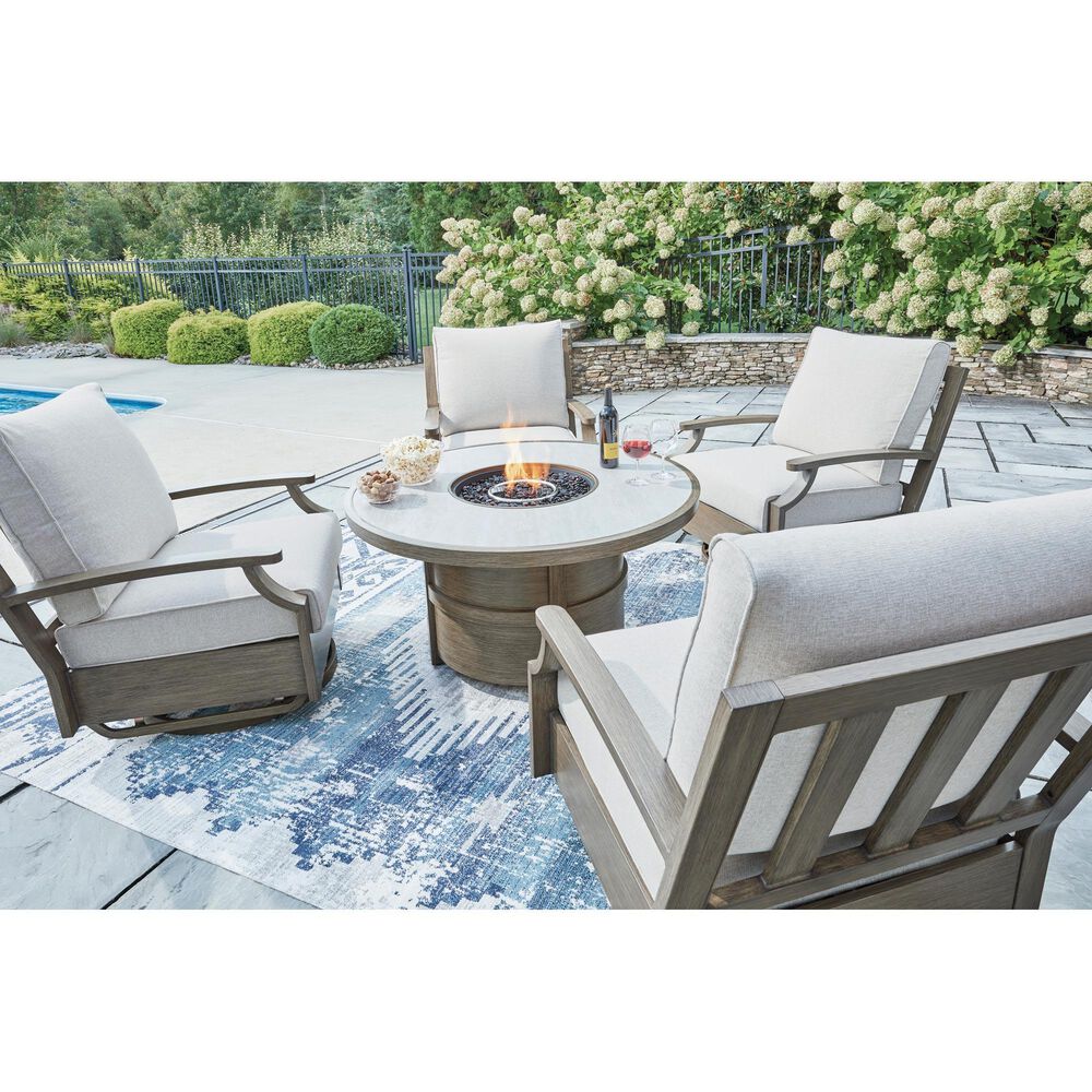 Ashley Rainier Ranch 5-Piece Fire Pit Chat Set in Beige, , large