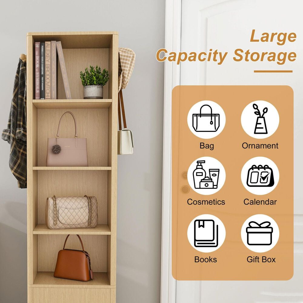 GigaCloud Rotating Jewelry Cabinet with Full-length Mirror, Coat Rack and Shelves in Walnut, , large