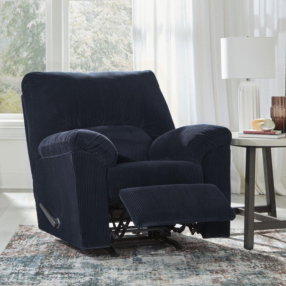 Ashley SimpleJoy Manual Rocker Recliner in Navy, , large