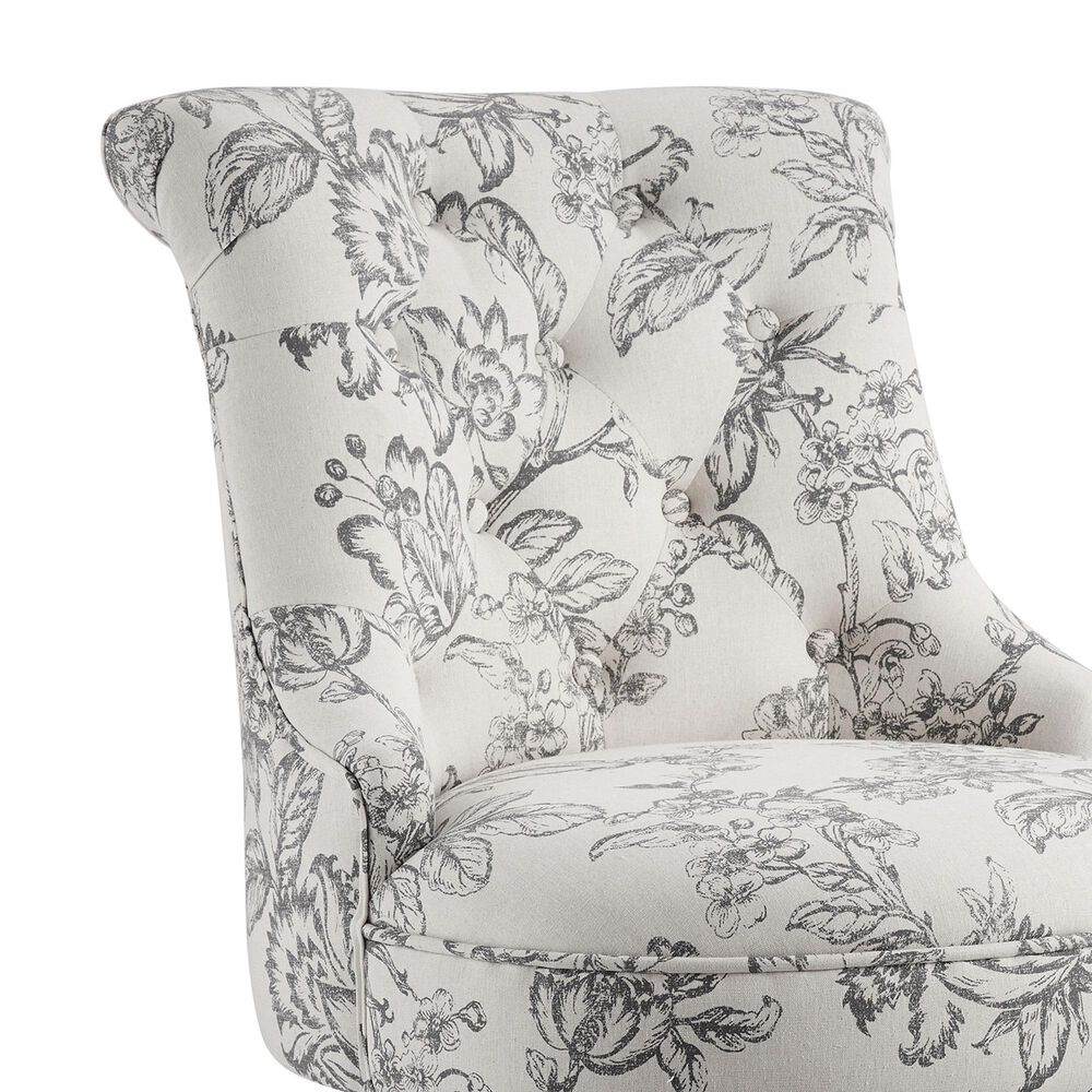 Linon Home Decor Sinclair Office Chair with Floral Gray Cushion in Grey Wash, , large