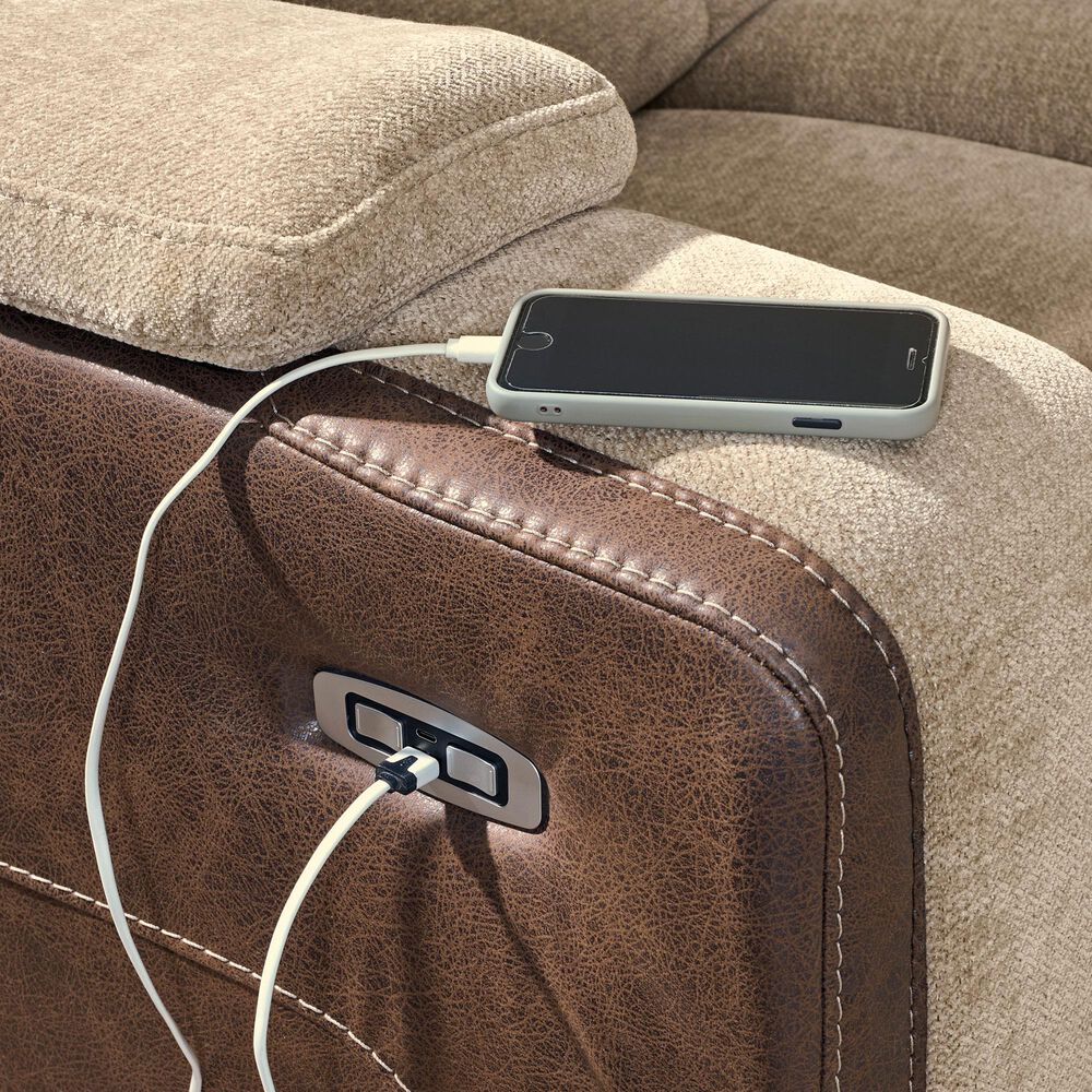 Ashley Mixed Motion Power Reclining Loveseat with Console in Brownstone, , large