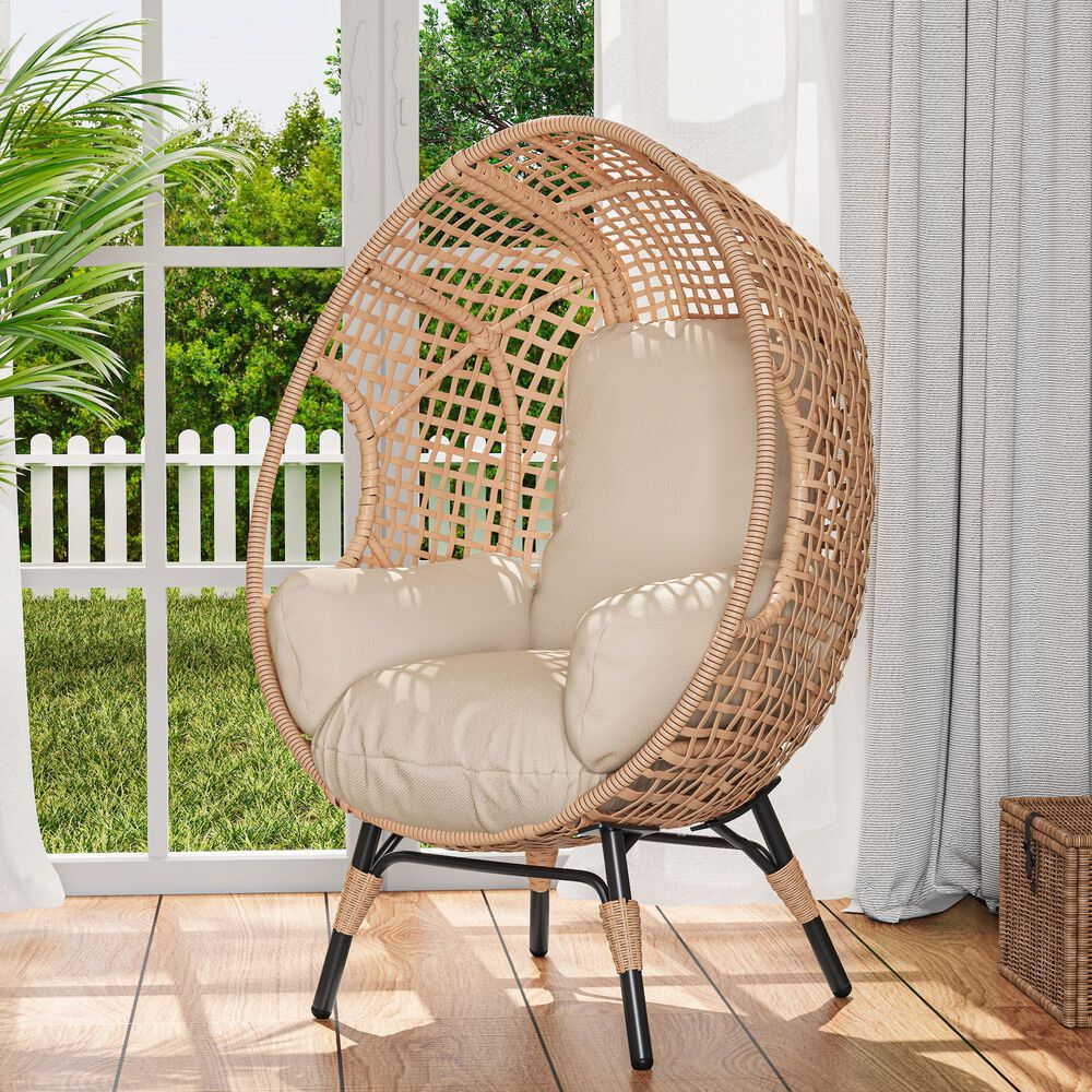 Hearth and Haven Outdoor Egg Chair with Lattice Back Natural in Beige, , large