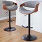 LumiSource Curvo Swivel Adjustable Barstool with Light Grey Upholstery in Black and Walnut (Set of 2), , large