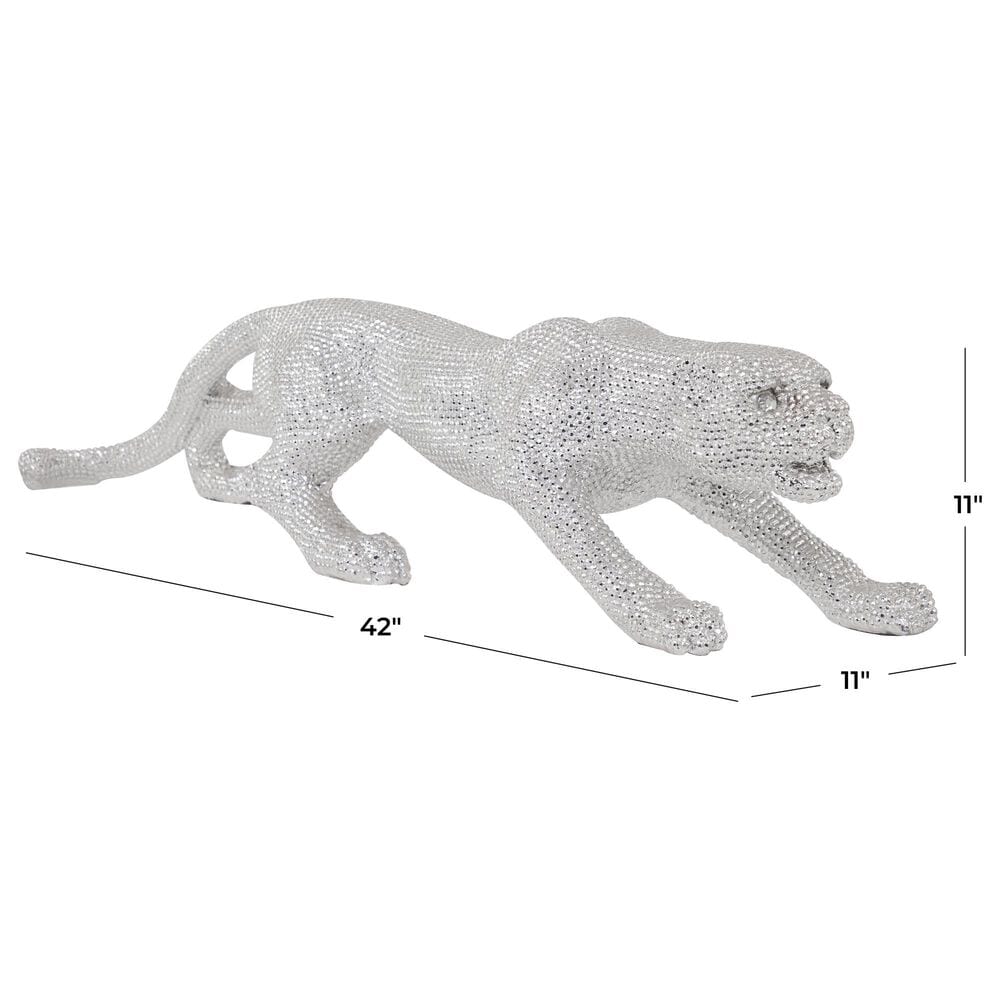 Maple and Jade Leopard Decorative Sculpture with Carved Faceted Diamond Exterior in Polished Silver, , large