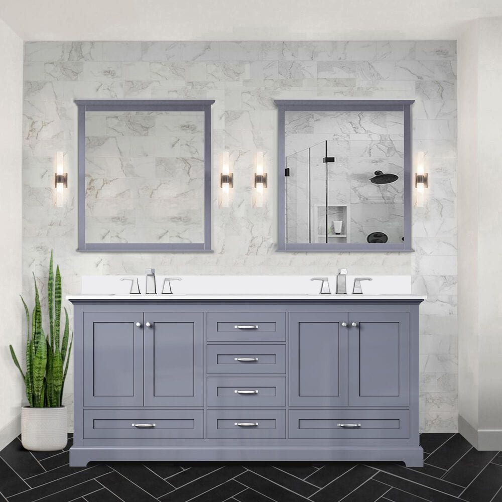 Lexora Home Dukes 72&quot; Double Bathroom Vanity in Dark Grey with 2 cm White Cultured Marble Top and Rectangular Sinks, , large