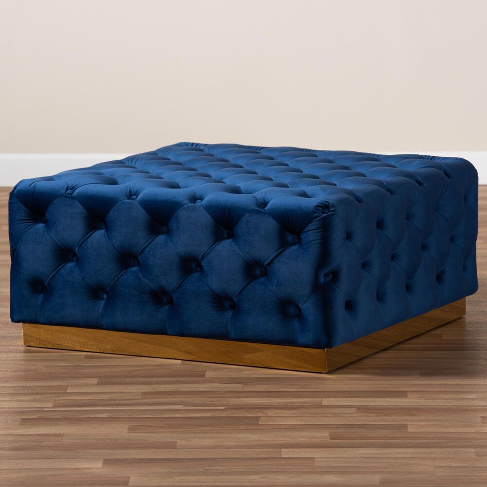 Baxton Studio Verene Square Cocktail Ottoman in Royal Blue, , large