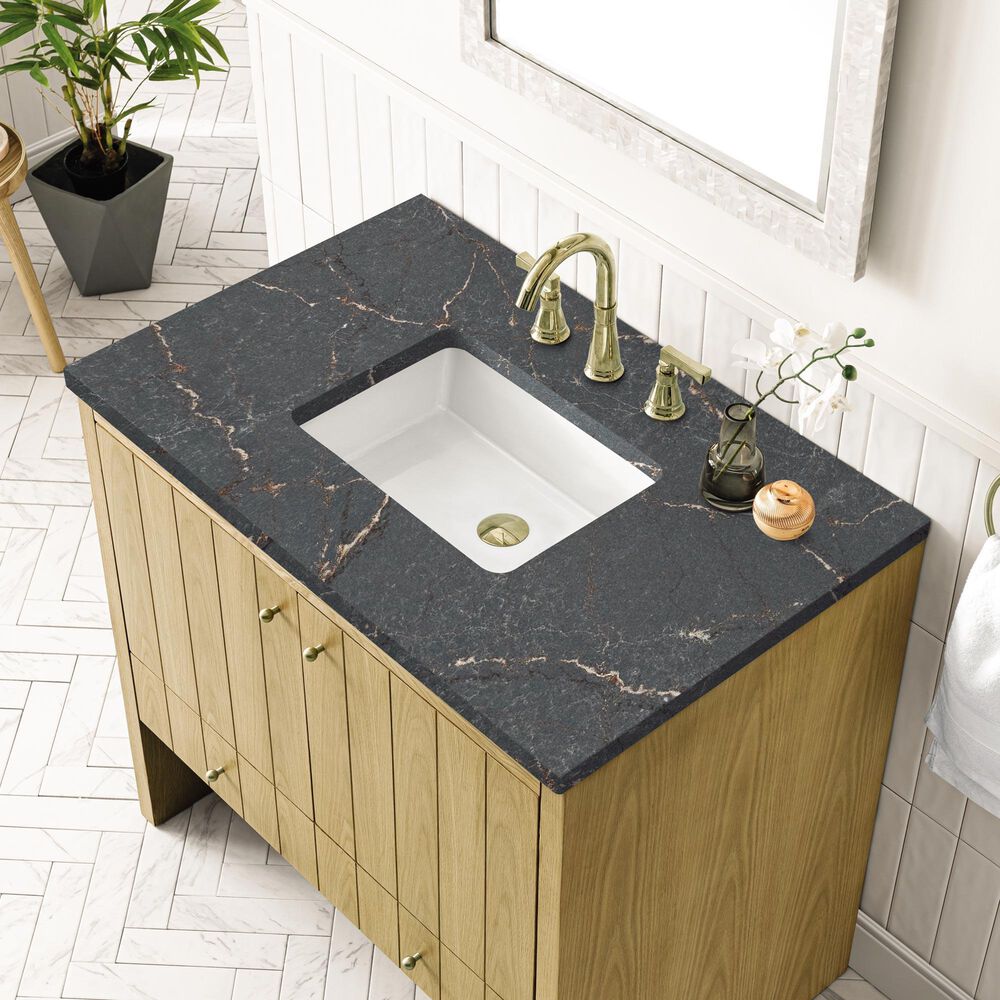 James Martin Vanities Hudson 36" Single Bathroom Vanity in Light Natural Oak with 3 cm Parisien Bleu Quartz Top and Rectangular Sink, , large