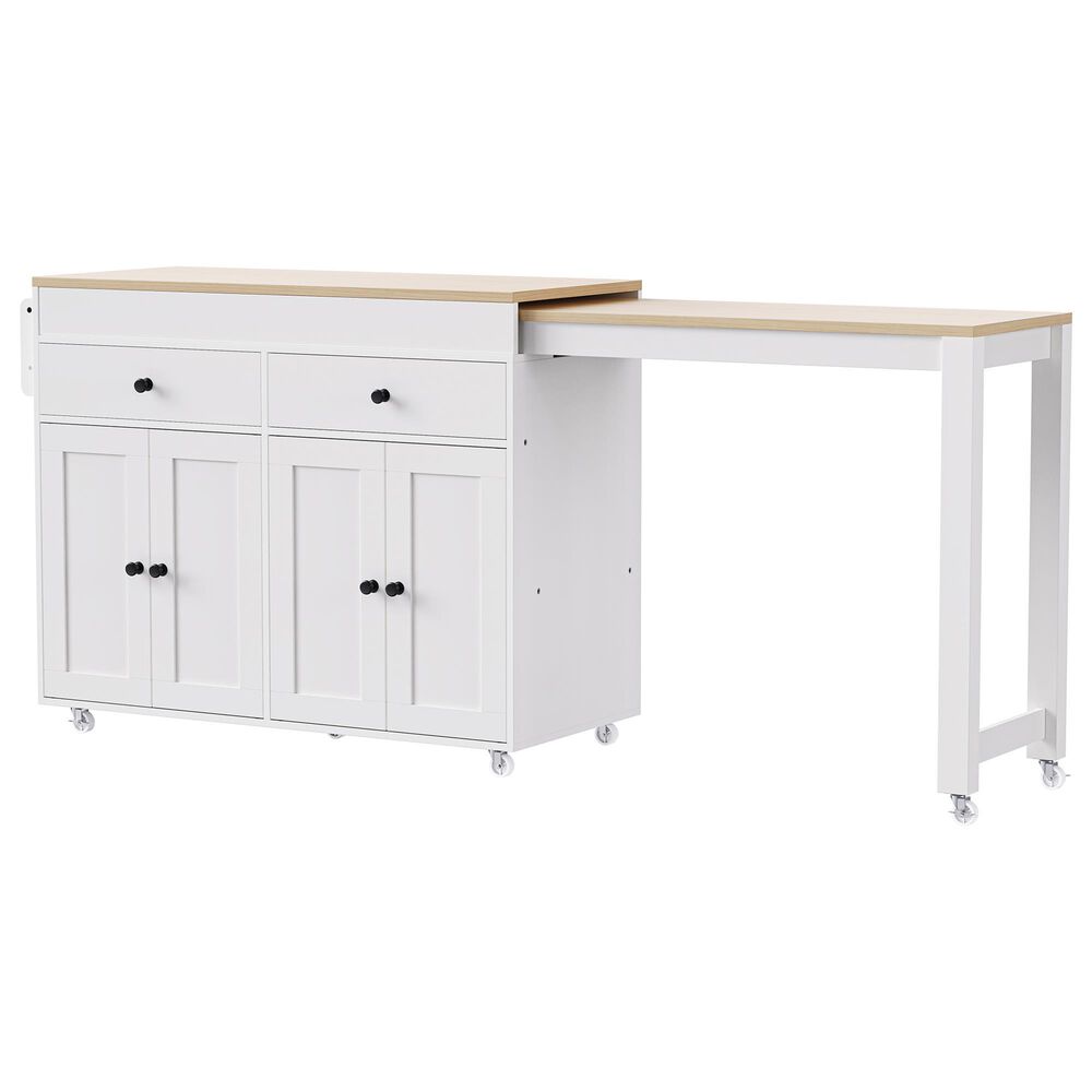 HOMLUX 75" Kitchen Island with Extendable Dining Table in White, , large