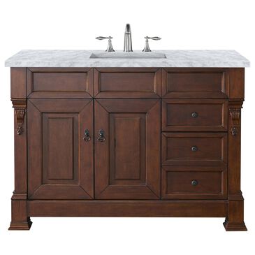 James Martin Brookfield 48" Single Bathroom Vanity in Warm Cherry with 3 cm Carrara White Marble Top and Rectangle Sink, , large