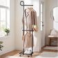 HOMLUX F-Shape Indoor Coat Rack with Lockable Wheeled Bases and Hat Hooks in Black, , large