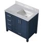 Lexora Home Jacques 36" Right Offset Single Bathroom Vanity in Navy Blue with 2 cm White Carrara Marble Top and Rectangular Sink, , large