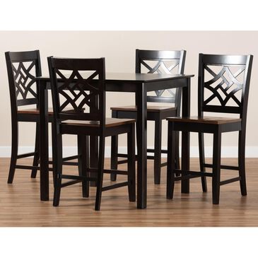 Baxton Studio Nicolette 5-Piece Pub Set in Dark Brown/Walnut Brown, , large