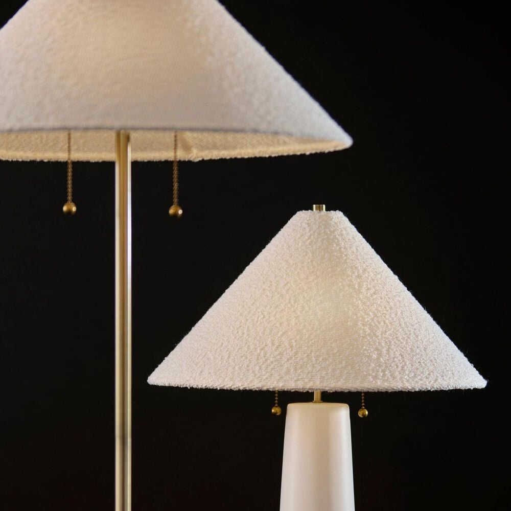 Adesso Waylon Floor Lamp in White and Antique Brass, , large