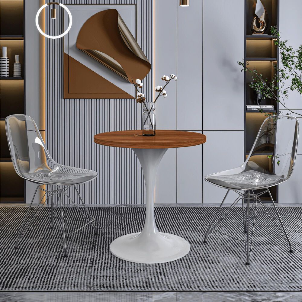 Leisuremod LeisureMod Verve Collection 27 Round Dining Table, White Base with Cognac Brown MDF Top, , large