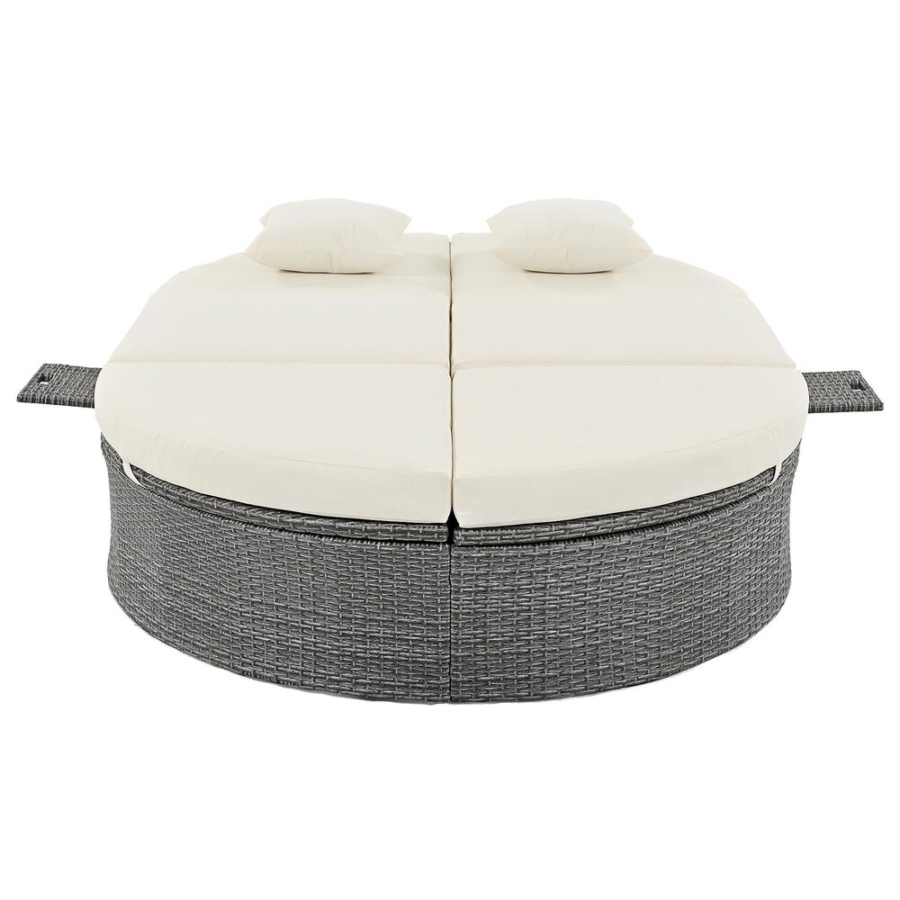 HOMLUX 2-Person Outdoor Daybed with Adjustable Backrests and Foldable Cup Trays in Beige, , large