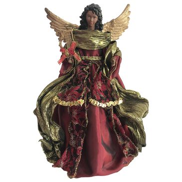 Santa"s Workshop 16" Christmas Angel Tree Topper in Dark Red and Green, , large