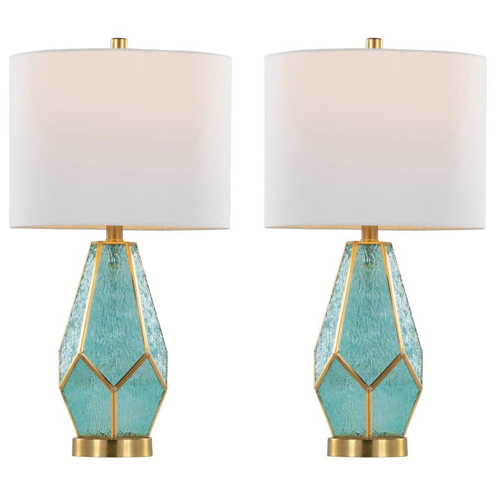 LumiSource Geo Rain Glass Table Lamp in Gold and Turquoise (Set of 2), , large