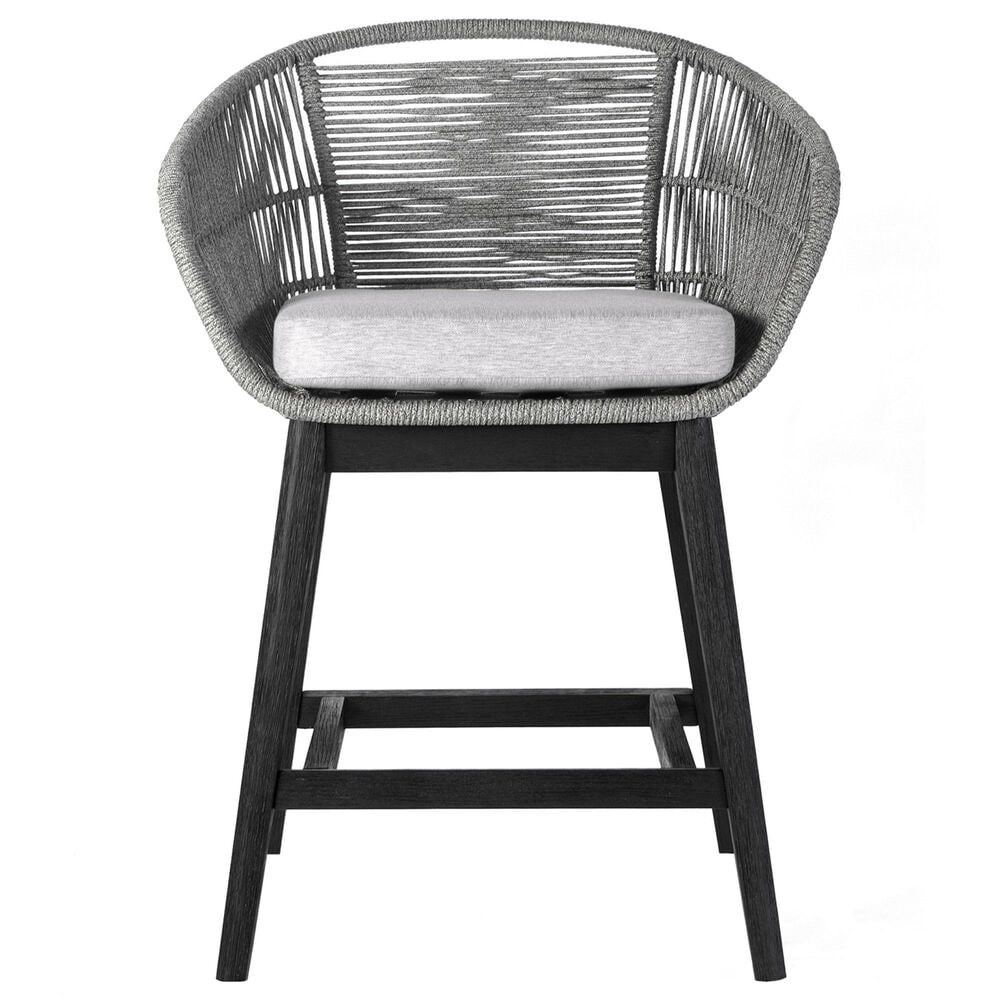 Armen Living Tutti Frutti Patio Counter Height Bar Stool with Light Gray Cushion in Black, , large