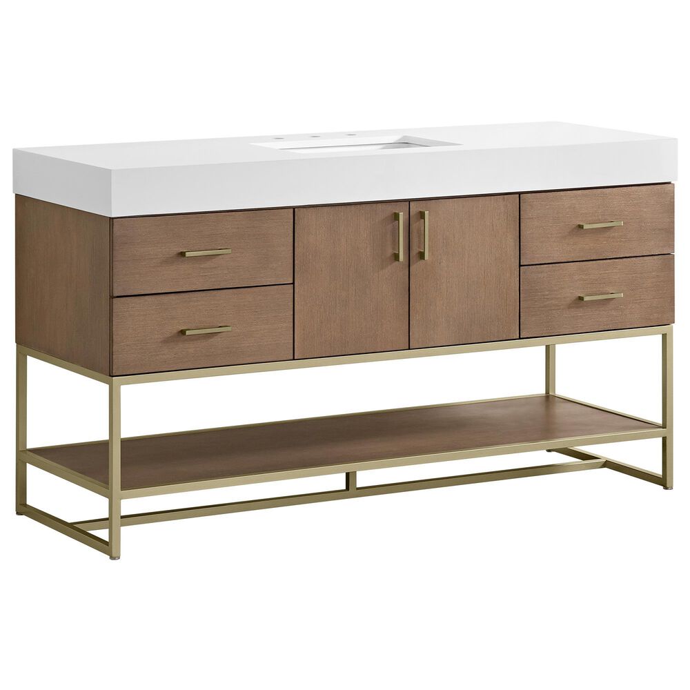37B Mauri 60" Single Bathroom Vanity with Metal Base in Walnut Drift with High-Profile 4" White Composite Stone Top, , large