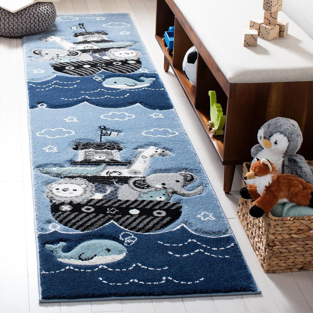 Safavieh Carousel Animals 2&#39; x 8&#39; Blue and Grey Kids Runner, , large