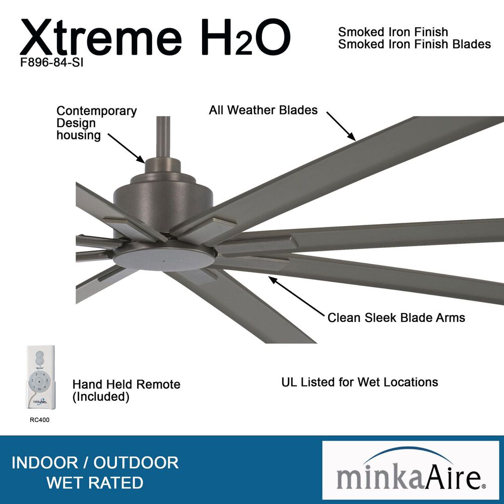 Minka-Aire Xtreme H2O 84" Indoor/Outdoor Ceiling Fan in Smoked Iron, , large