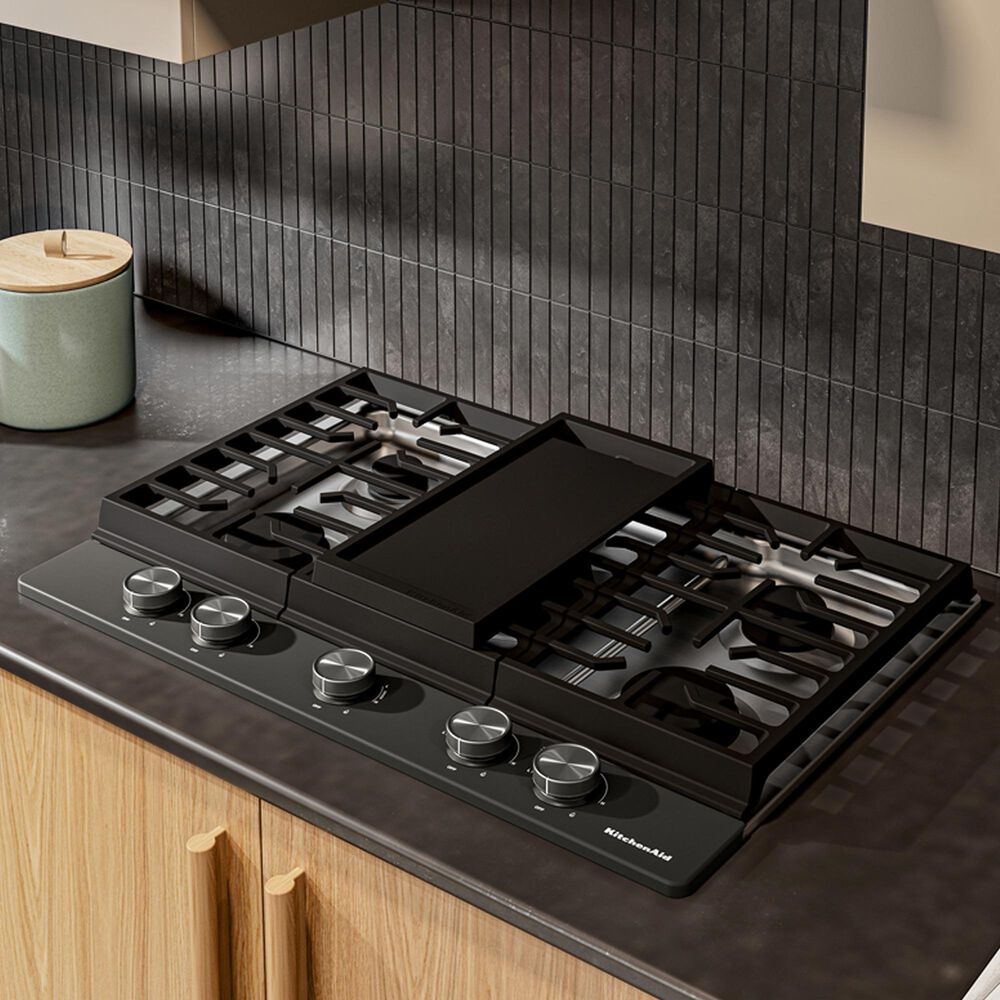 KitchenAid 30" Gas Cooktop with Aluminum Griddle and LED Backlit Knobs in Black Ore, , large