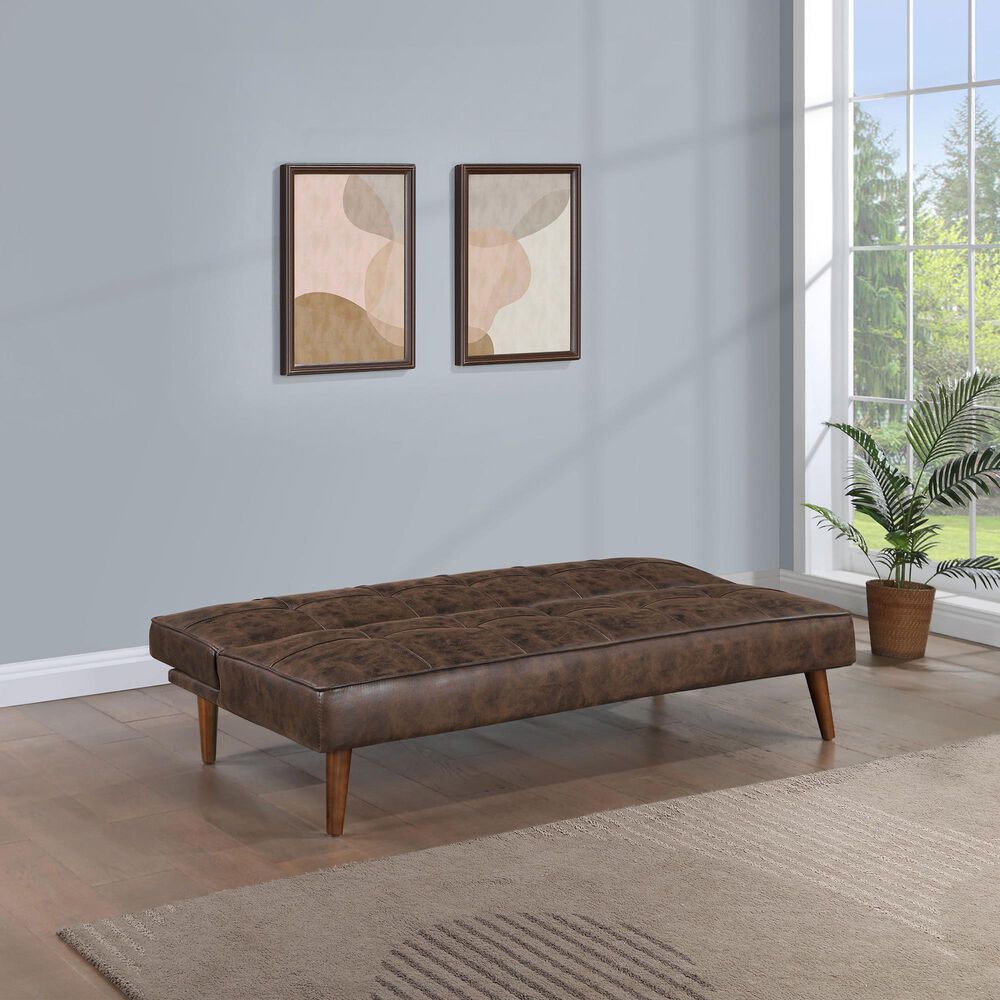 Pacific Landing Jenson Push Back Convertible Sofa Bed in Dark Coffee Brown, , large