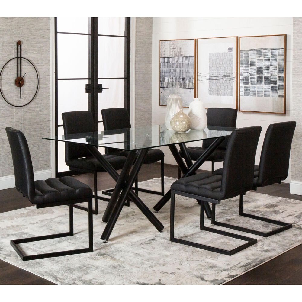 SUNSET Finn and Ryan/Rhea 7-Piece Rectangular Dining Set in Clear and Matte Black, , large
