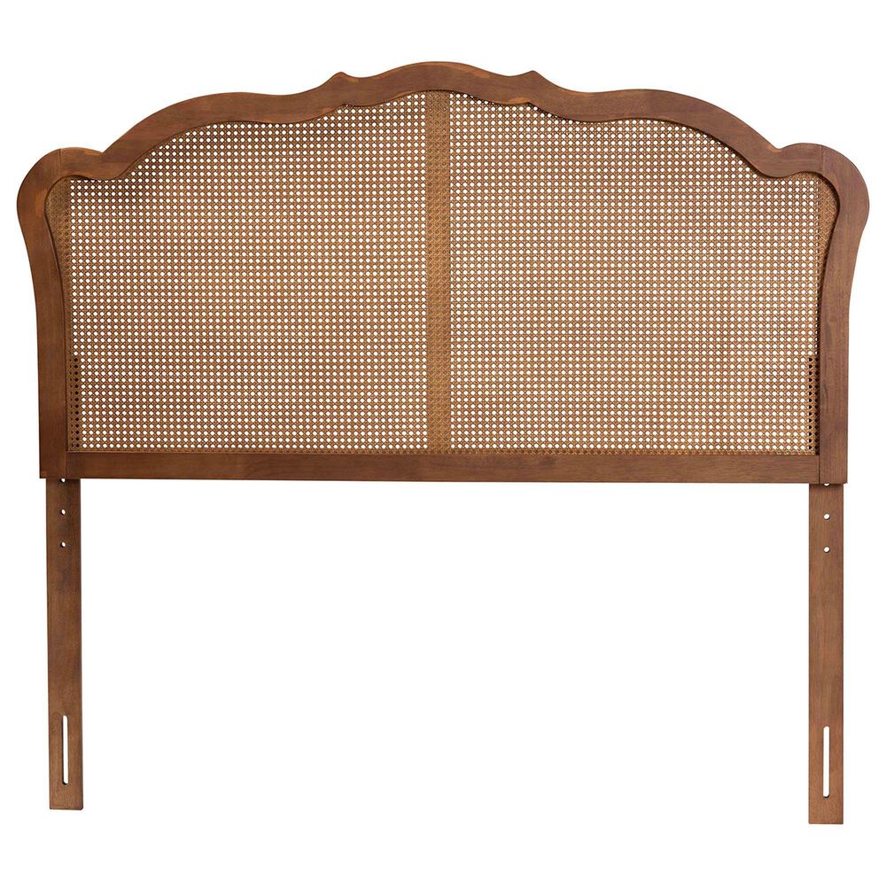 Baxton Studio Leandra King Panel Headboard with Rattan in Ash Walnut, , large