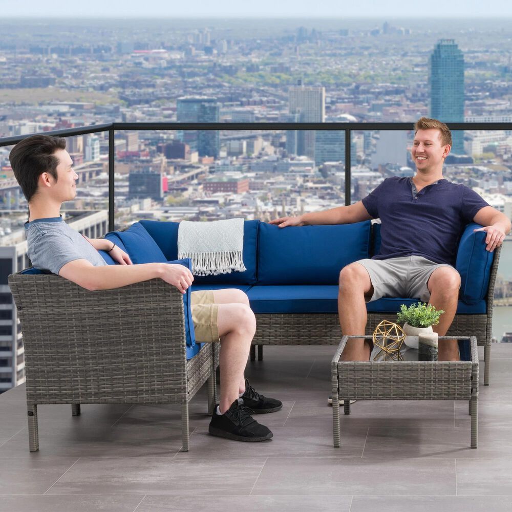 CorLiving Parksville 6-Piece Patio Sectional Set in Blended Grey/Oxford Blue, , large