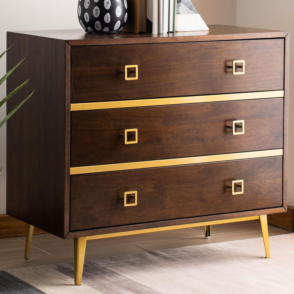 Safavieh Katia 3 Drawer Chest in Walnut/Gold, , large