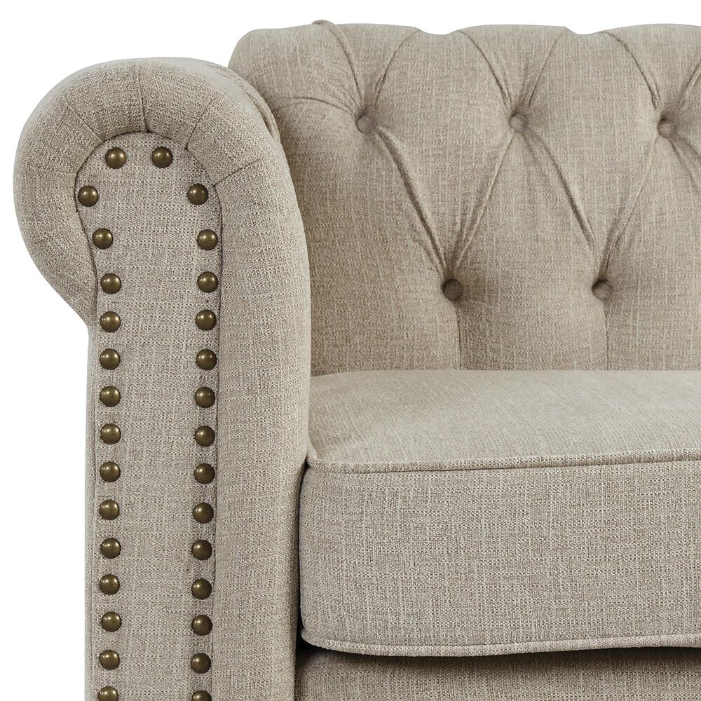 Morden Fort Chesterfield 2-Piece Stationary Linen Chair and Sofa Set in Beige, , large