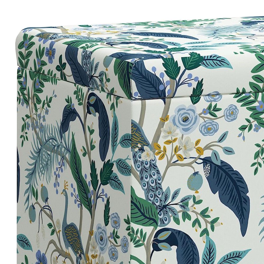 Rifle Paper Co Crafted by Cloth &amp; Company Willie Storage Bench in Peacock Blue/White, , large