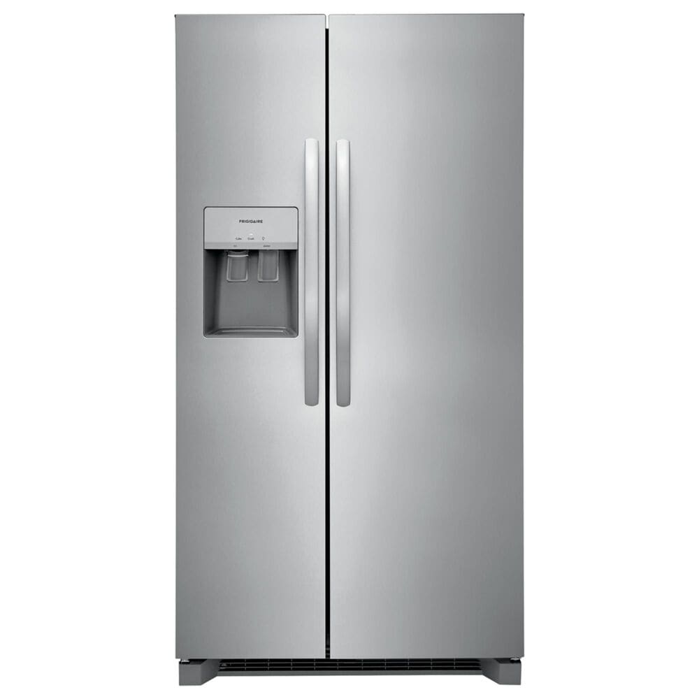 Frigidaire 4 Piece Kitchen Package with 25.6 Cu. Ft. Standard Depth Side-by-Side Refrigerator, 5.3 Cu. Ft. Electric Range with Steam Clean, 1.8 Cu. Ft. OTR Microwave, and 24&quot; Built-In Dishwasher with DishSense and MaxDry in Stainless Steel, , large