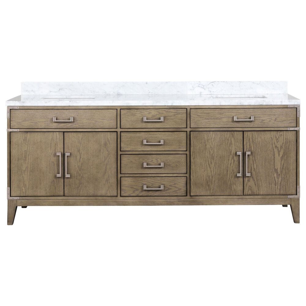Lexora Home Laurel 80&quot; Double Bathroom Vanity in Grey Oak with White Carrara Marble Top and Rectangular Sinks, , large