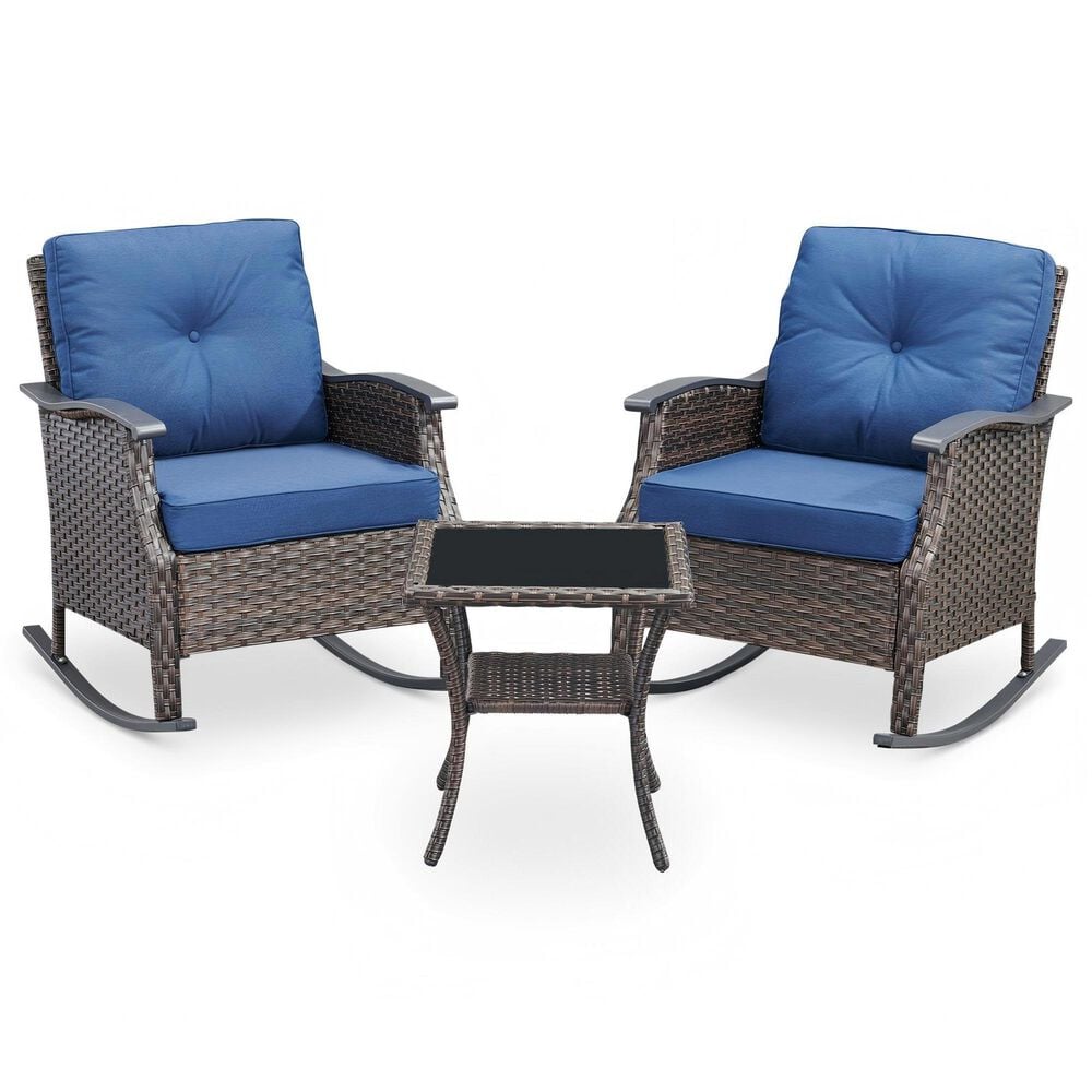 Sunwell Garden 3-Piece Patio Chat Set with Two Rocking Chair in Navy, , large