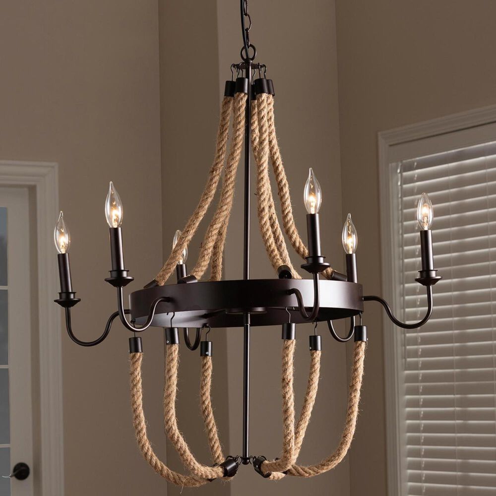 Baxton Studio Cassia 6-Light Chandelier in Dark Bronze, , large