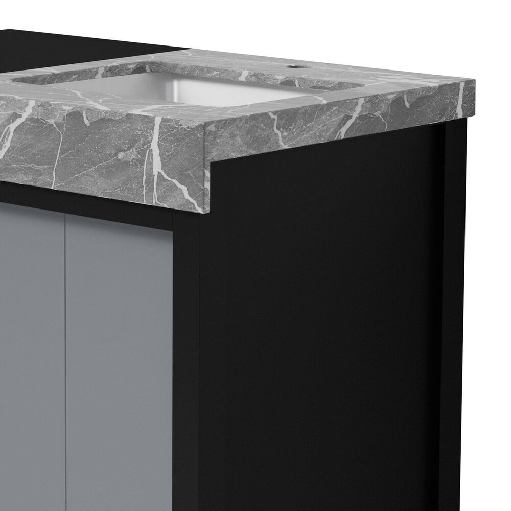 Lexora Home Zilara 36&quot; Single Bathroom Vanity in Black and Grey with 11 cm Castle Grey Marble Top and Rectangular Sink, , large
