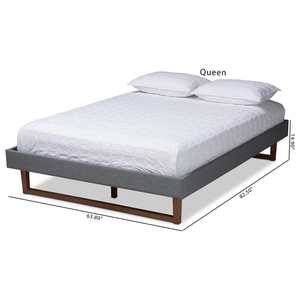 Baxton Studio Liliya Queen Platform Bed Frame with Dark Grey Upholstered in Walnut Brown, , large