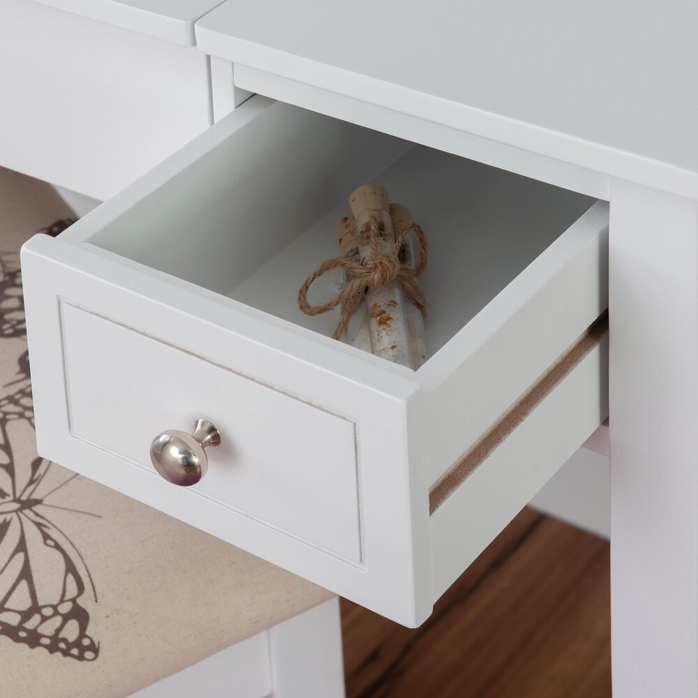 Linon Home Decor Virginia Vanity with Stool in White, , large