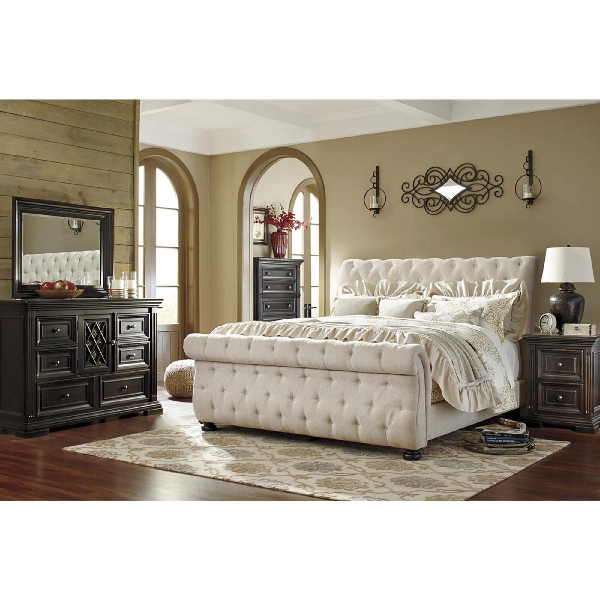 Upholstered top queen bed