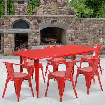 Flash Furniture 7-Piece Metal Dining Table Set in Red, , large