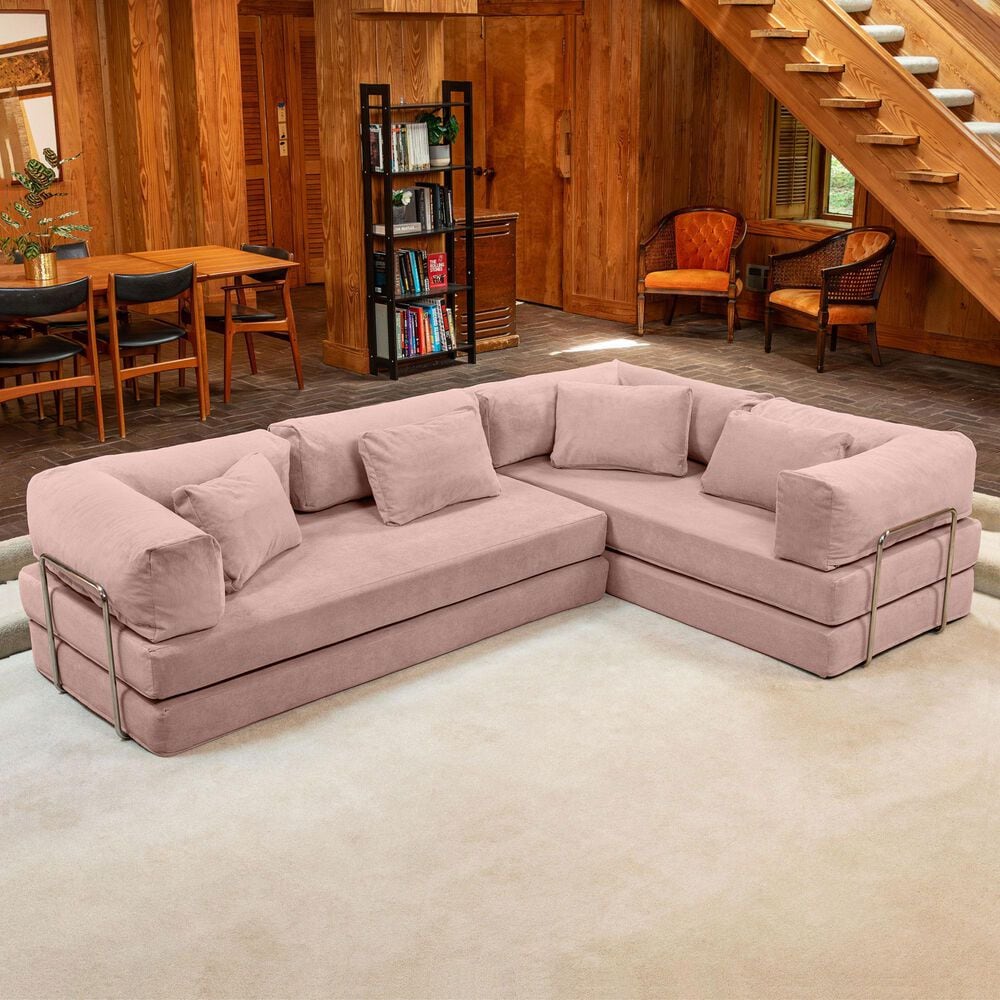 Jaxx Unsofa 2-Piece Modular Right Facing L-Shaped Sectional in Peony Pink, , large
