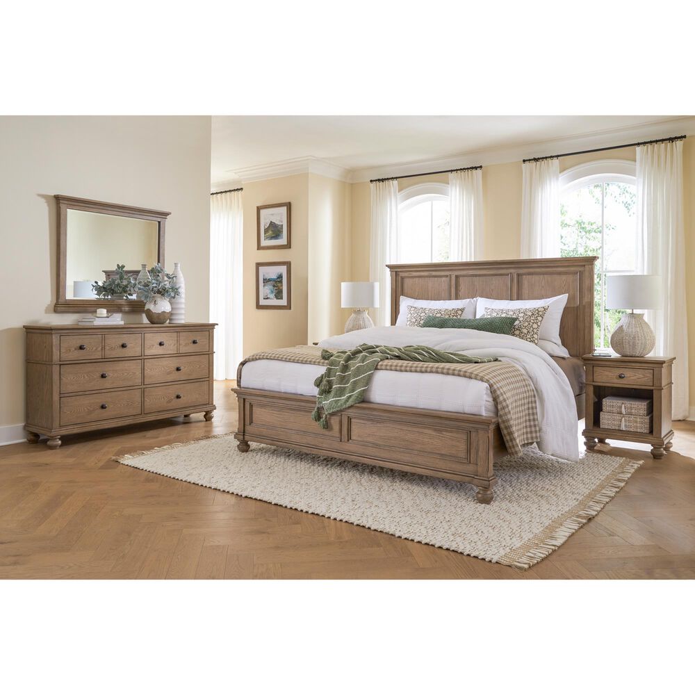 Riva Ridge Oxford King Panel Bed in Tan with USB Ports, , large