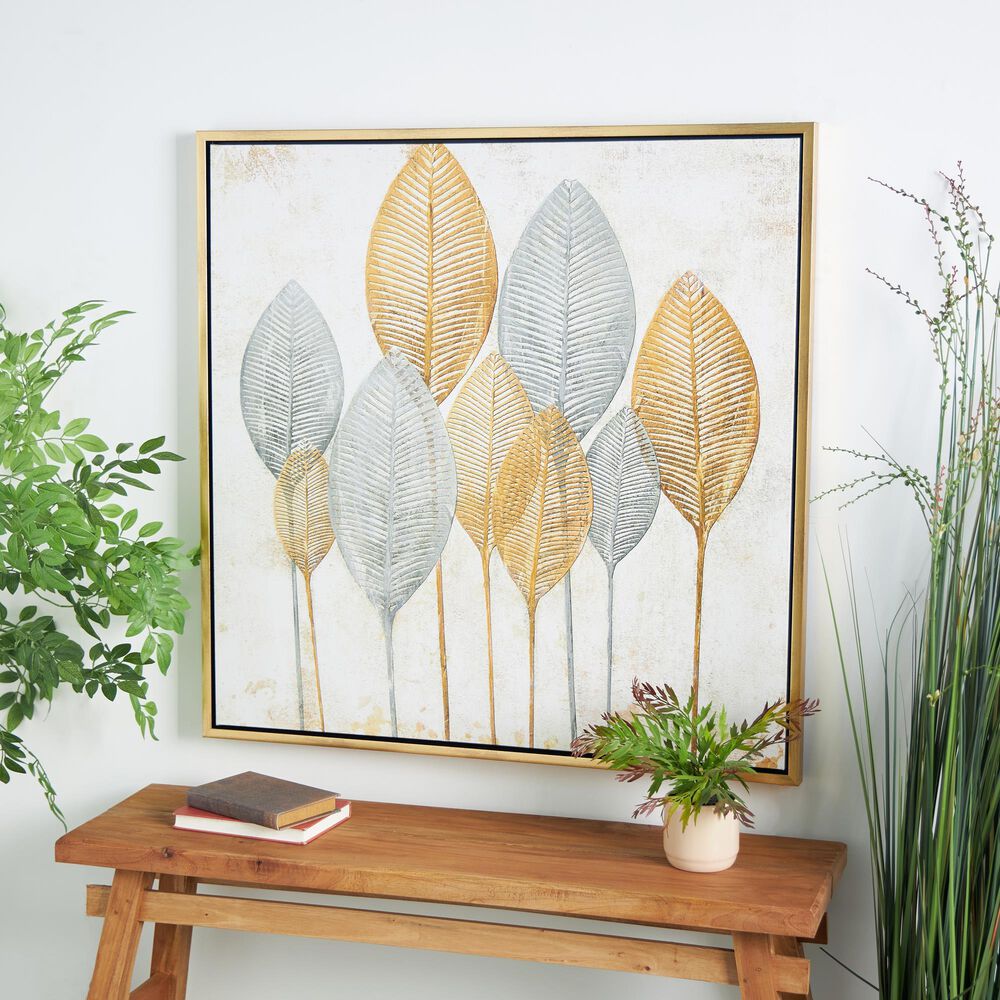 Maple and Jade 40&quot; x 40&quot; Framed Wall Art in Gold, Silver and White, , large