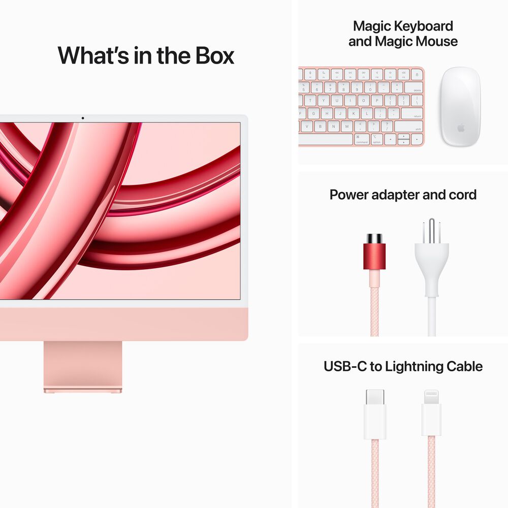 Apple 24-inch iMac with Retina 4.5K display: Apple M3 chip with 8 core CPU  and 10 core GPU, 512GB SSD - Pink (Latest Model)